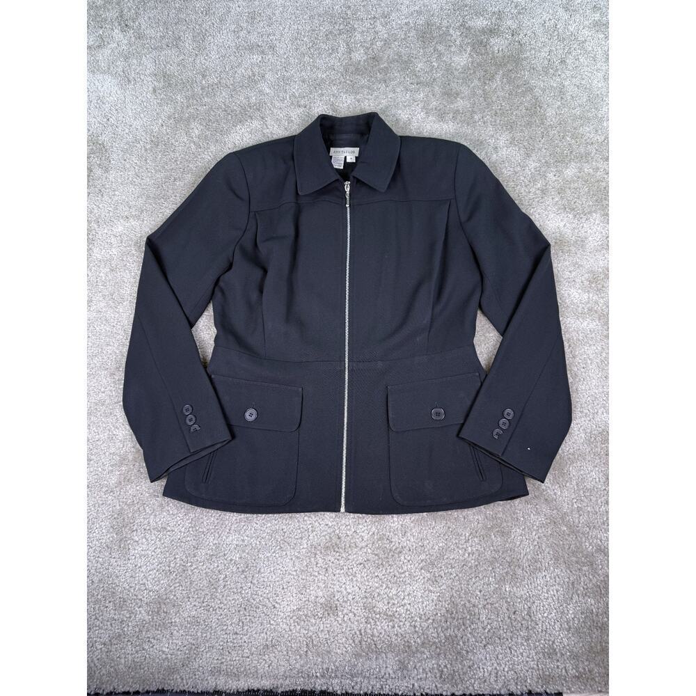 Ann Taylor Black Zip Up Jacket Size 8 Vintage Pockets